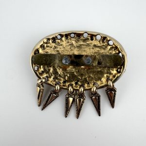 Alternative view of Gorgeous Vintage Brass with Coral and Turquoise Brooch or Pendant