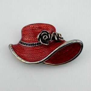 Beautiful Vintage Red Hat Brooch